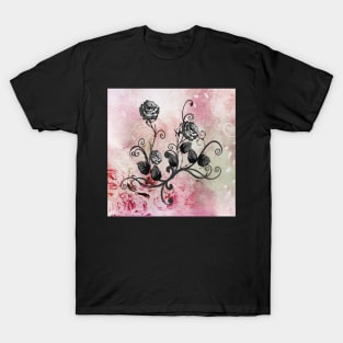 Pink Roses Scroll Graphic Design Thorn & Rose T-Shirt
